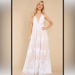 White & Nude Lace Maxi Dress - Never worn!  Perfect for any nice event!